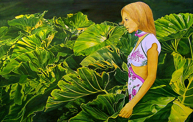 Frau in tropischen Pflanzen - Acryl auf Leinwand